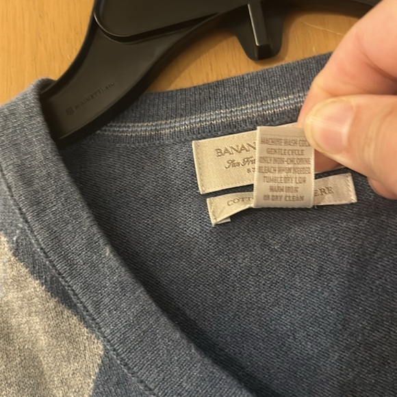 Banana Republic Men’s Argyle Cotton Cashmere V Neck Sweater Blue SizeL Large - Picture 4 of 10